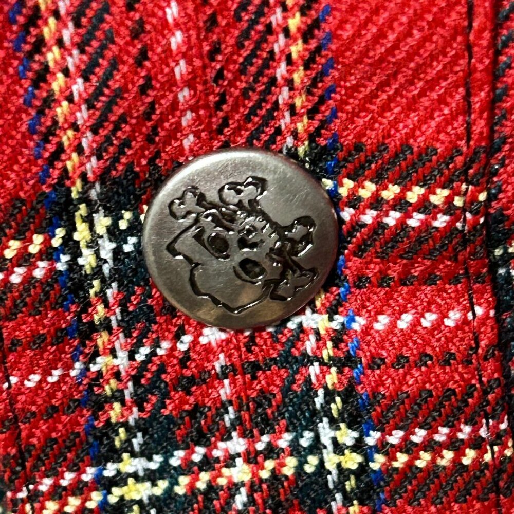 Rare Vintage USA Lip Service Tartan Red Plaid Goth Punk Shirt D Ring Men's XL - Picture 7 of 16